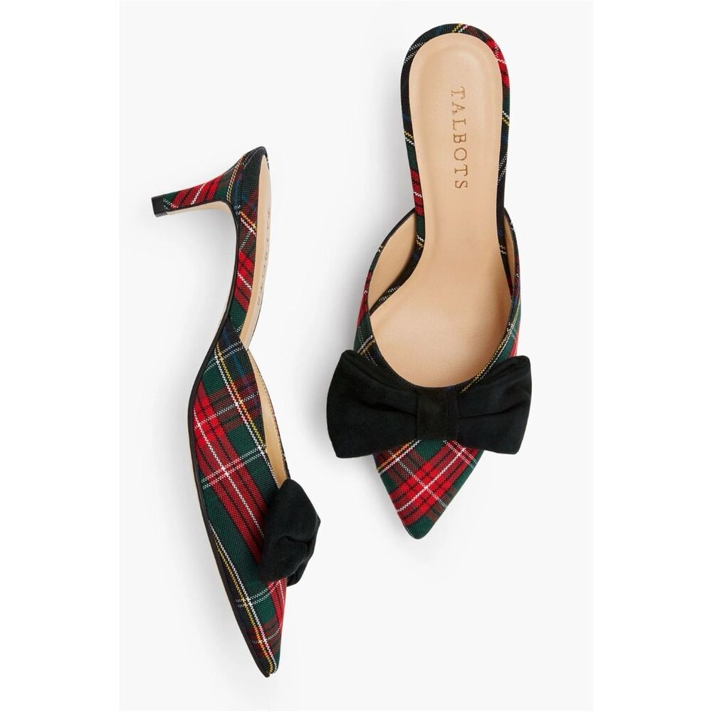 Talbots ERICA BOW MULES in PLAID Size 8.5 M ~ New No Box